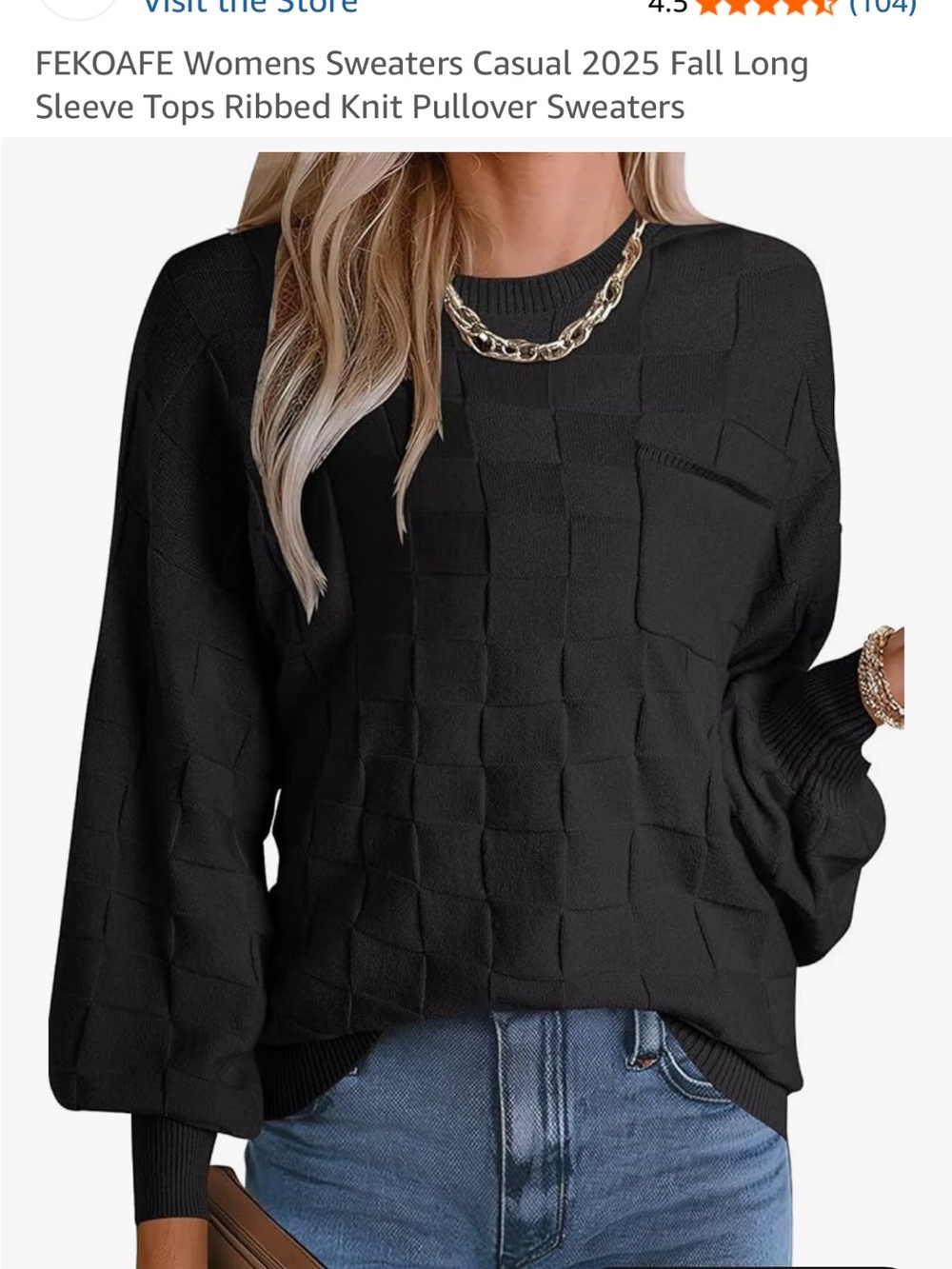 Black Textured Check Crew Neck Sweater